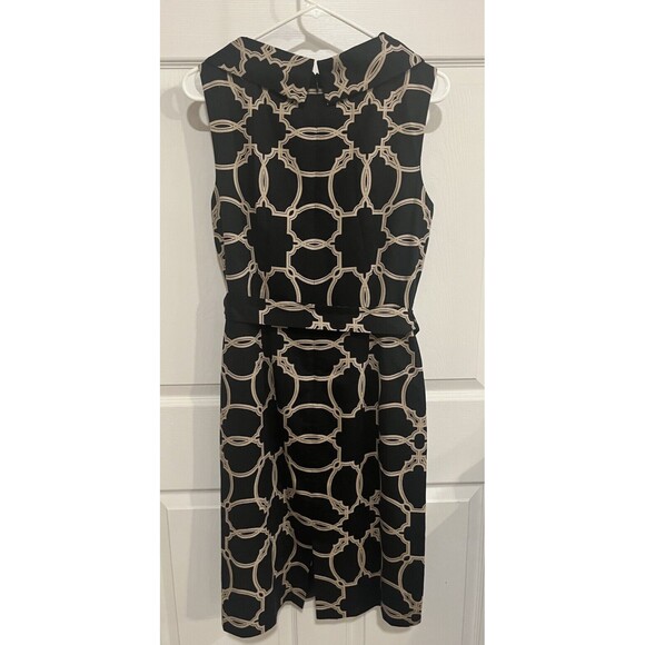 Talbots Black Tan Cotton Silk Blend Dress Cowl Neck Sleeveless Tie Belt Size 10 - Picture 4 of 10